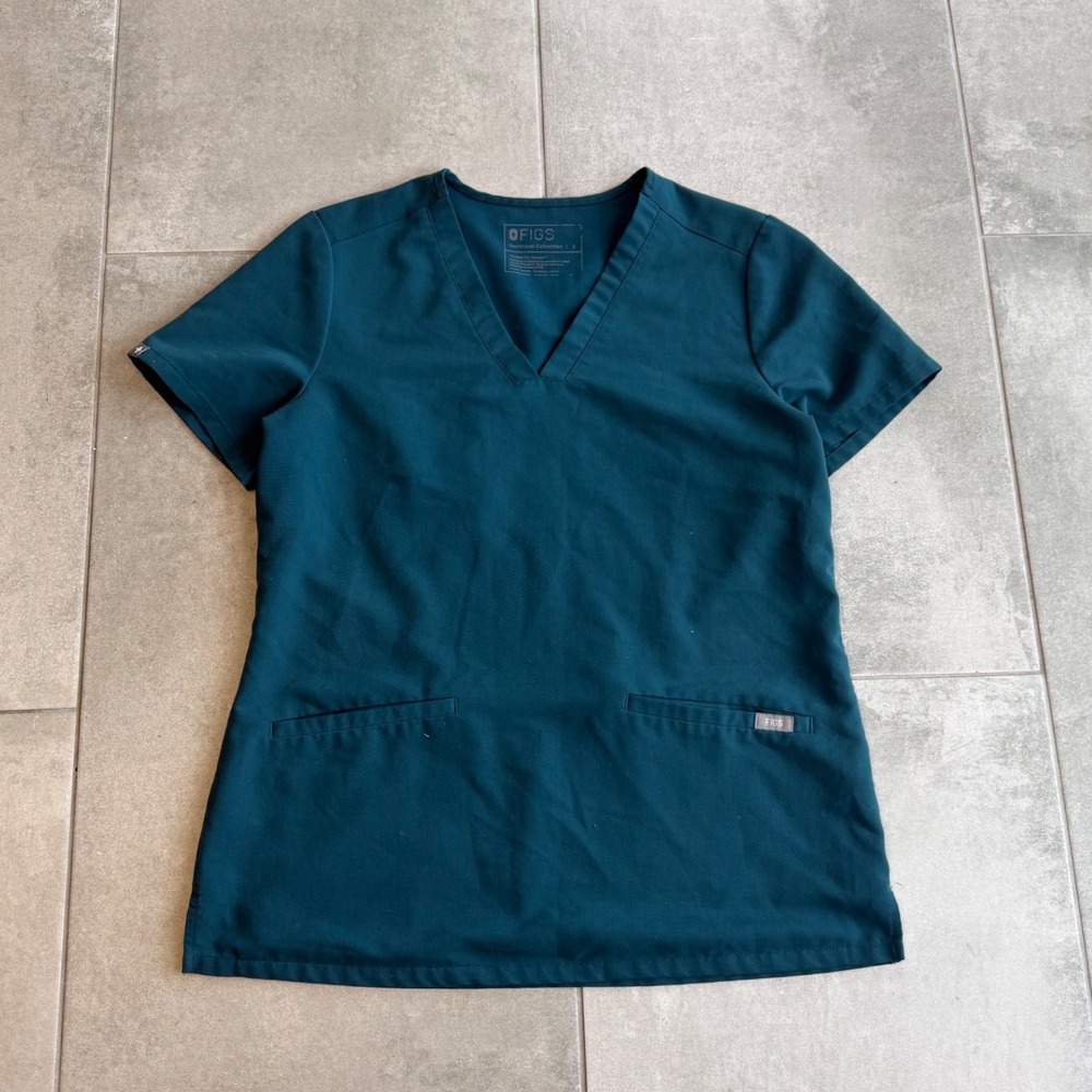 FIGS Technical Casma Collection Hunter Green V-Neck Scrub Top Womens S PO# 1643